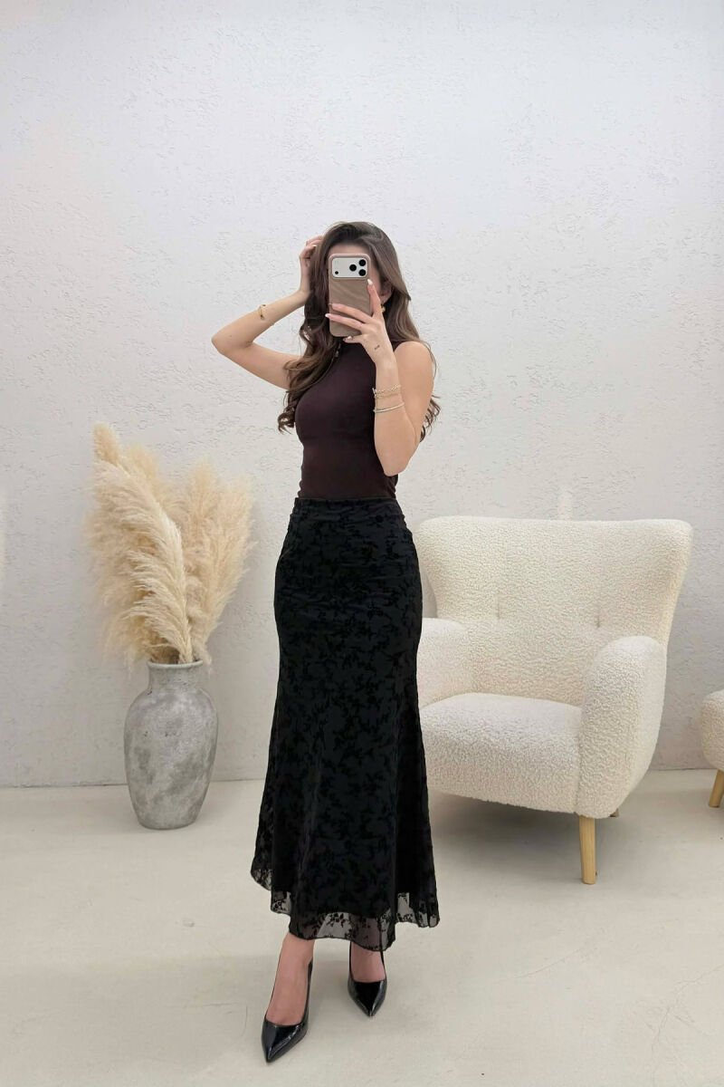 ONE COLOR TULLE LONG WOMAN SKIRT BLACK/ E ZEZE - 4