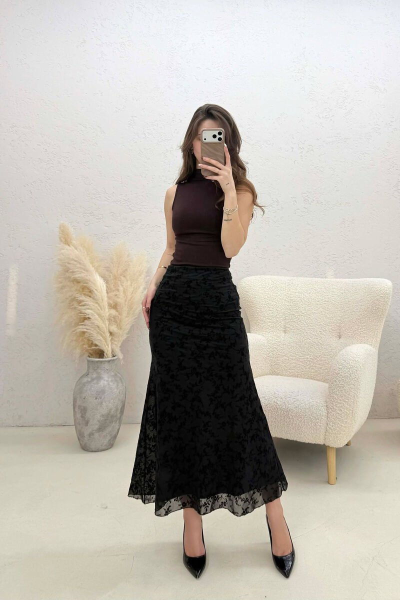 ONE COLOR TULLE LONG WOMAN SKIRT BLACK/ E ZEZE - 5