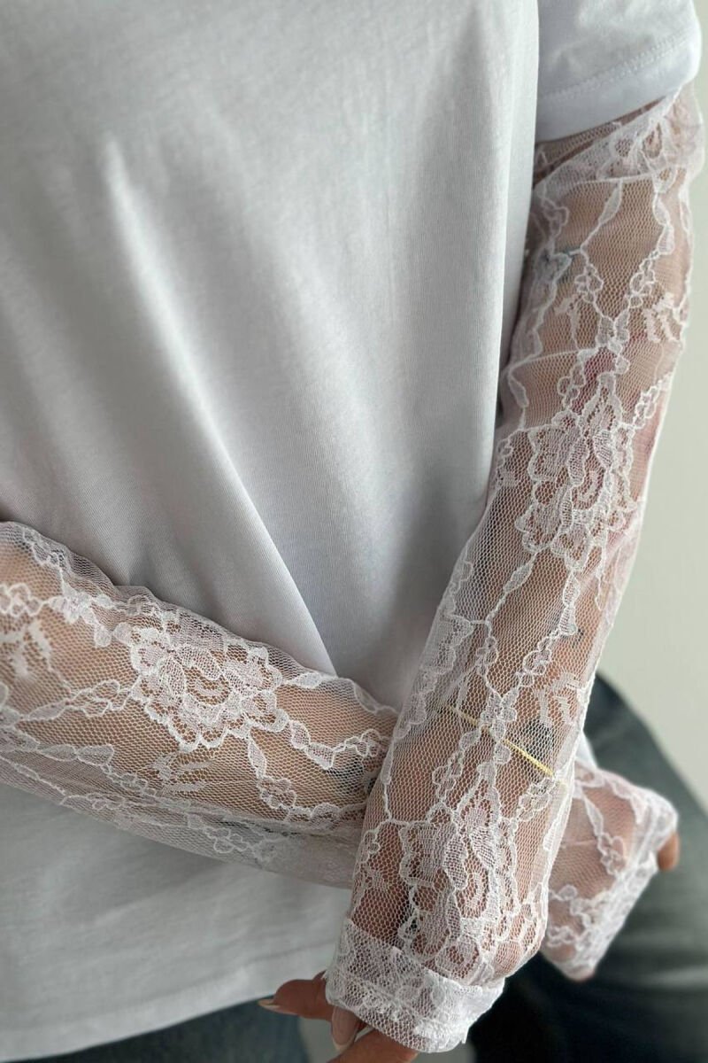 ONE COLOR TULLE SLEEVES WOMAN T-SHIRT WHITE-E BARDHE - 2