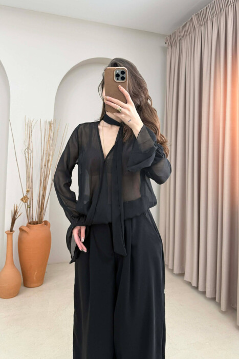 ONE COLOR TULLE WOMAN SHIRT BLACK/ E ZEZE - 2
