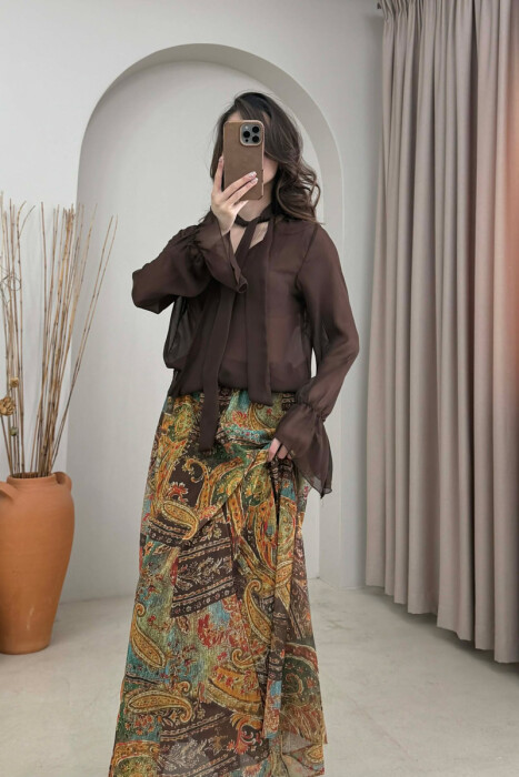 ONE COLOR TULLE WOMAN SHIRT BROWN/KAFE - 2