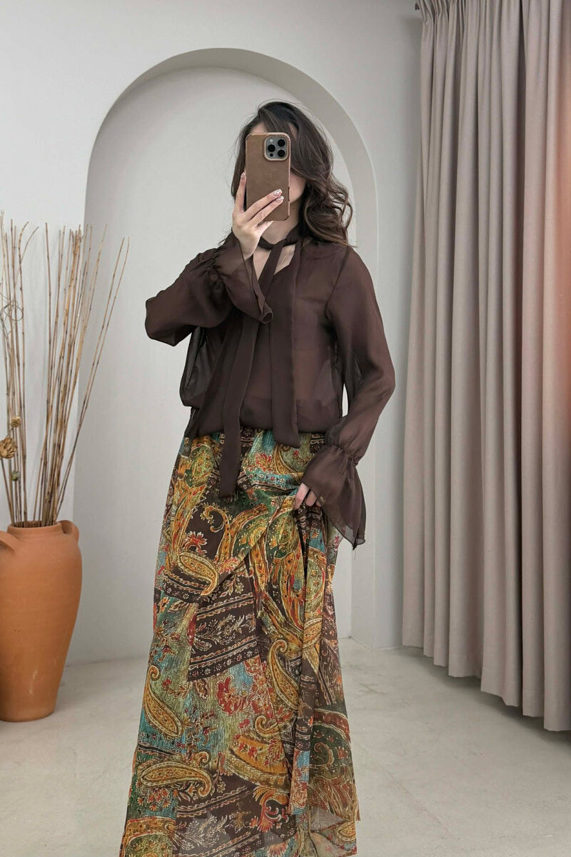 ONE COLOR TULLE WOMAN SHIRT BROWN/KAFE - 2