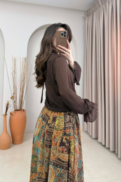ONE COLOR TULLE WOMAN SHIRT BROWN/KAFE - 3