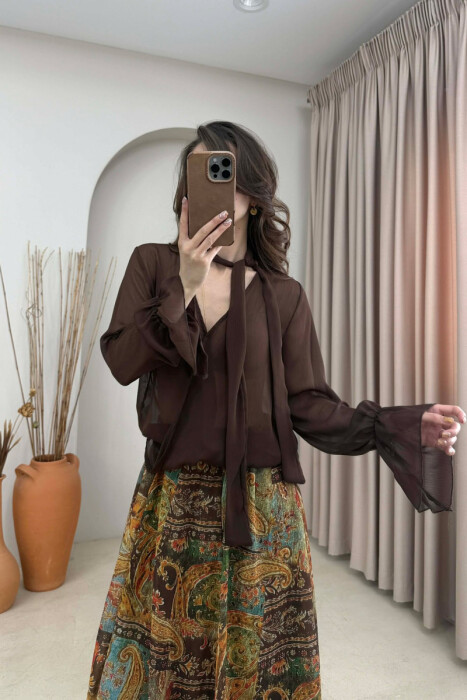 ONE COLOR TULLE WOMAN SHIRT BROWN/KAFE - 4
