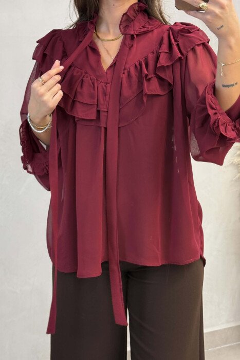 ONE COLOR TULLE WOMAN SHIRT BURGUNDY/VISHNJE - 2