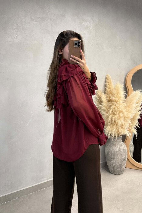 ONE COLOR TULLE WOMAN SHIRT BURGUNDY/VISHNJE - 3