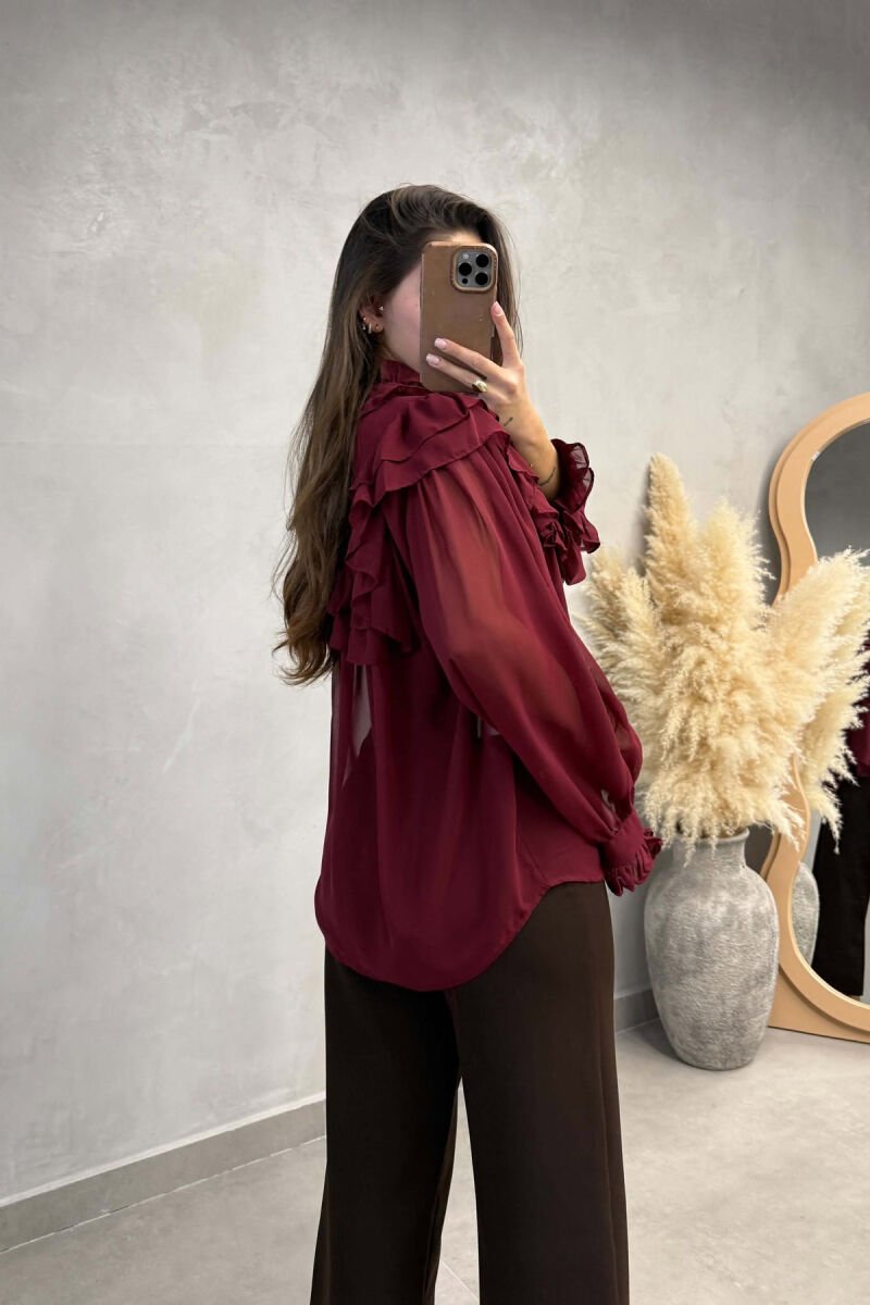 ONE COLOR TULLE WOMAN SHIRT BURGUNDY/VISHNJE - 3