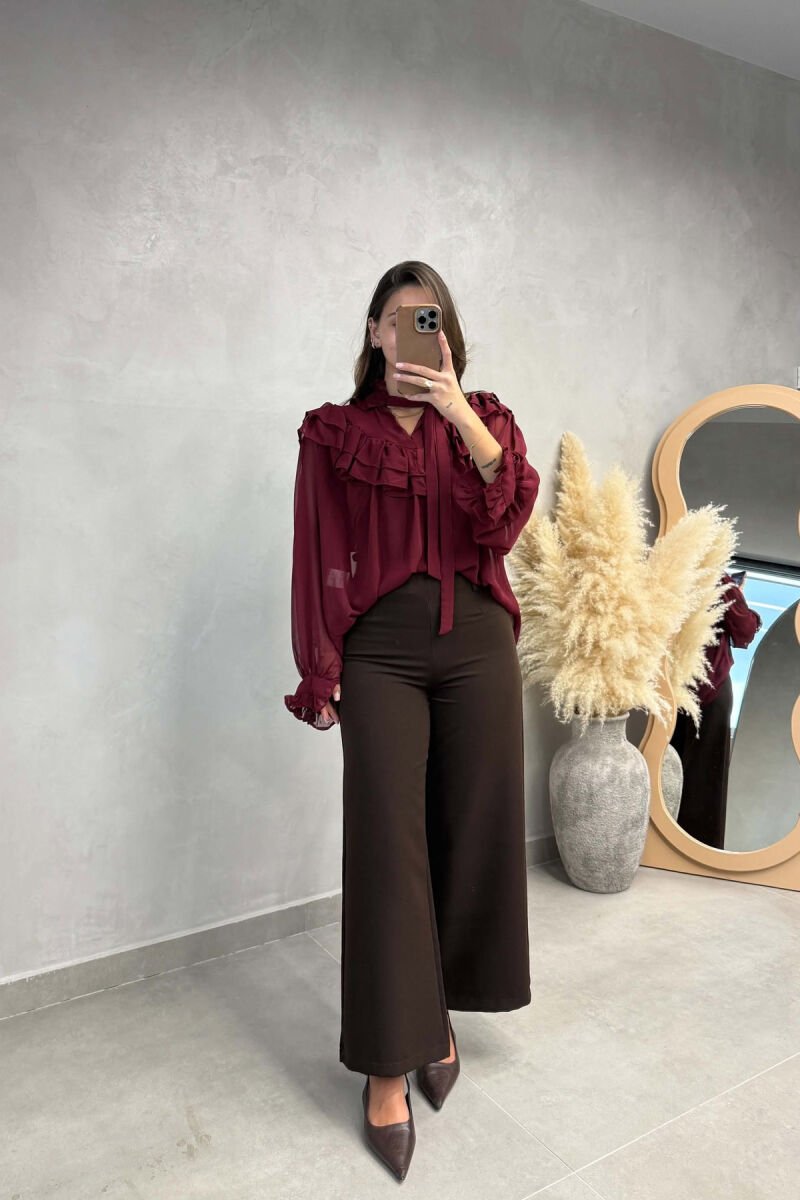 ONE COLOR TULLE WOMAN SHIRT BURGUNDY/VISHNJE - 4