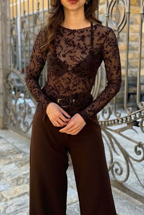 ONE COLOR TULLE WOMAN SWEATSHIRT BROWN/KAFE - 1