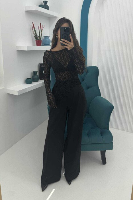 ONE COLOR TULLE WOMEN SWEATSHIRT BLACK/ E ZEZE - KLAUDIO FASHION