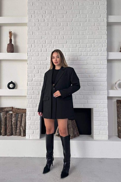ONE COLOR TWO BUTTONS CLASSIC WOMAN JACKET BLACK/ E ZEZE - 6