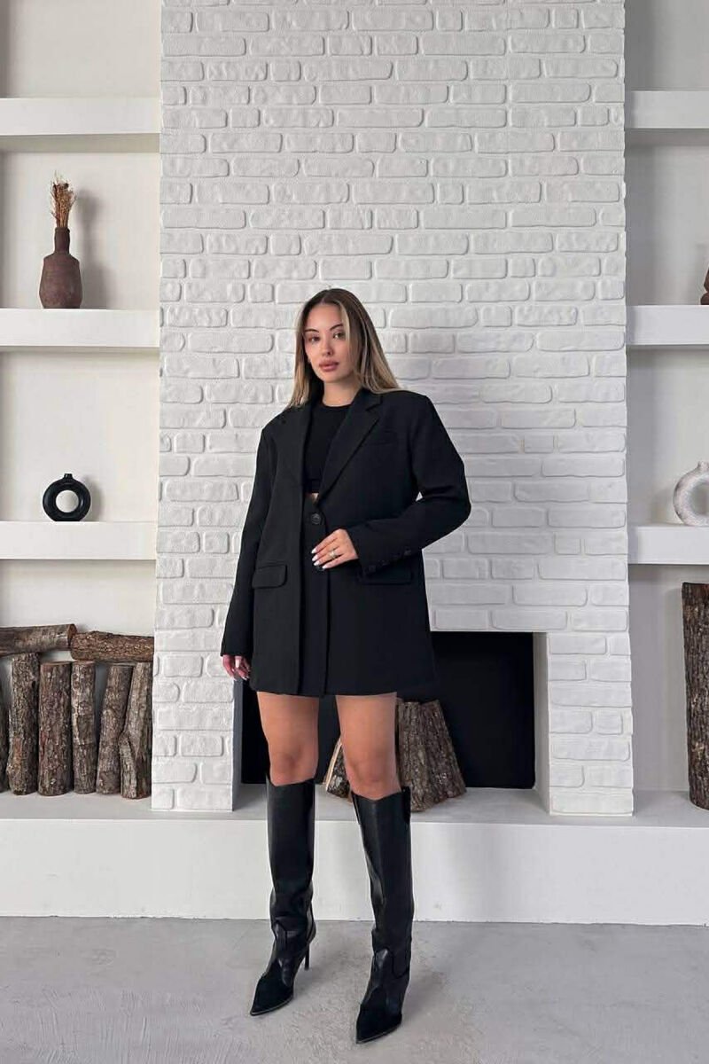 ONE COLOR TWO BUTTONS CLASSIC WOMAN JACKET BLACK/ E ZEZE - 6
