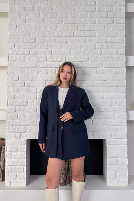 ONE COLOR TWO BUTTONS CLASSIC WOMAN JACKET BLUE/BLU - 1