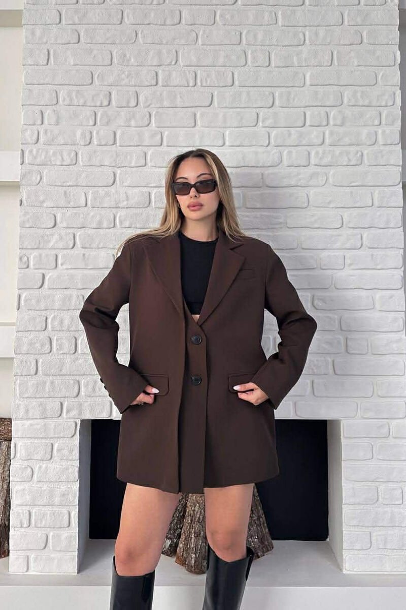 ONE COLOR TWO BUTTONS CLASSIC WOMAN JACKET BROWN/KAFE - 1
