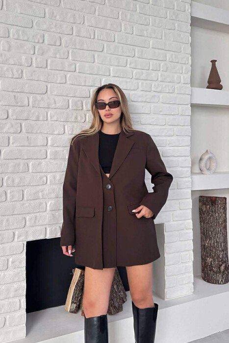 ONE COLOR TWO BUTTONS CLASSIC WOMAN JACKET BROWN/KAFE - 3
