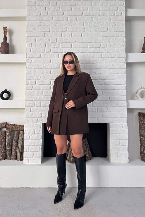 ONE COLOR TWO BUTTONS CLASSIC WOMAN JACKET BROWN/KAFE - 4
