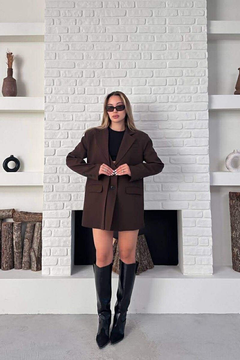 ONE COLOR TWO BUTTONS CLASSIC WOMAN JACKET BROWN/KAFE - 5