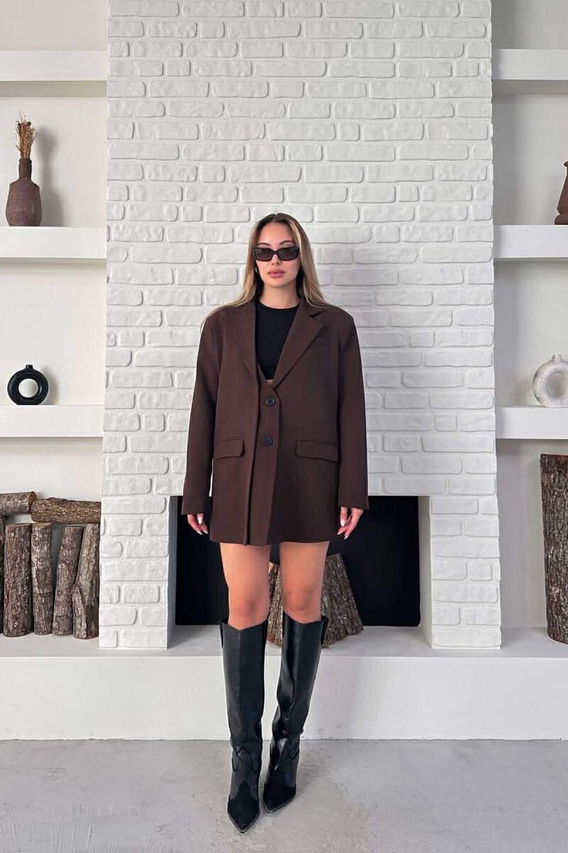 ONE COLOR TWO BUTTONS CLASSIC WOMAN JACKET BROWN/KAFE - 6