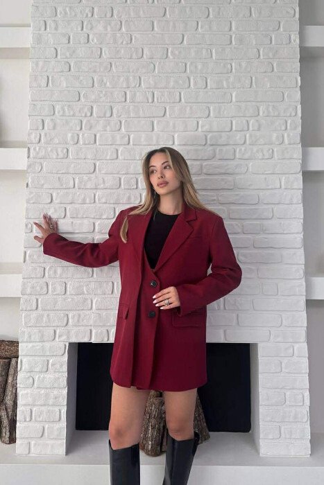 ONE COLOR TWO BUTTONS CLASSIC WOMAN JACKET BURGUNDY/VISHNJE - 3