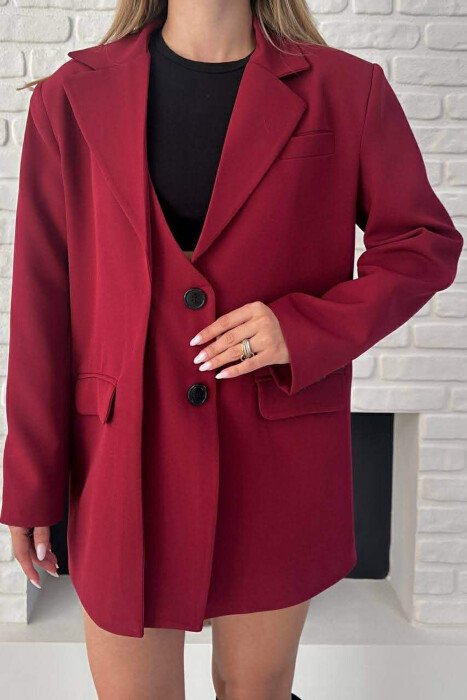 ONE COLOR TWO BUTTONS CLASSIC WOMAN JACKET BURGUNDY/VISHNJE - 5