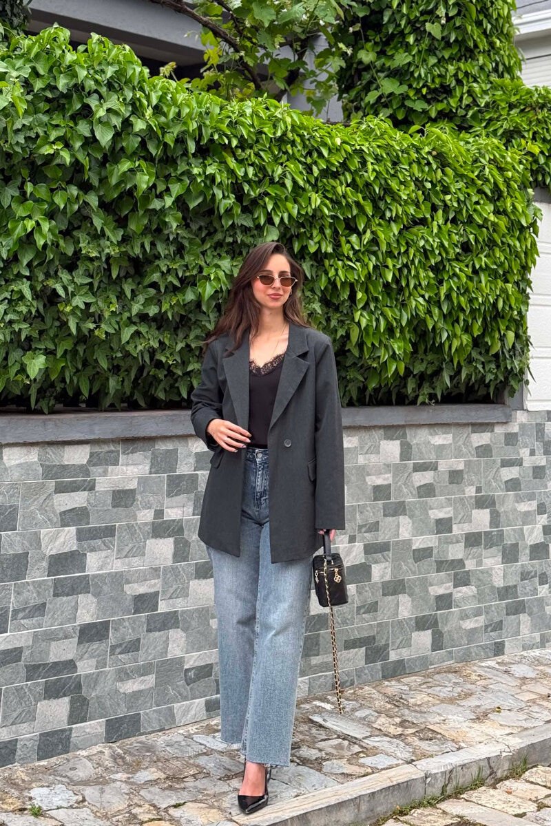 ONE COLOR TWO BUTTONS CLASSIC WOMAN JACKET DARK GREY/GEE - 2