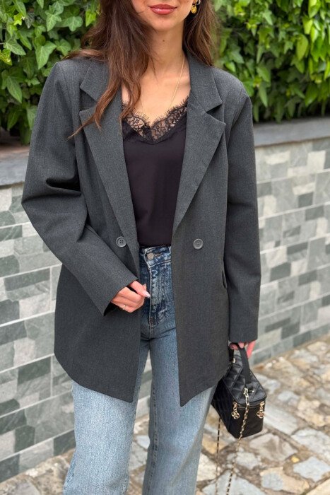 ONE COLOR TWO BUTTONS CLASSIC WOMAN JACKET DARK GREY/GEE - 4