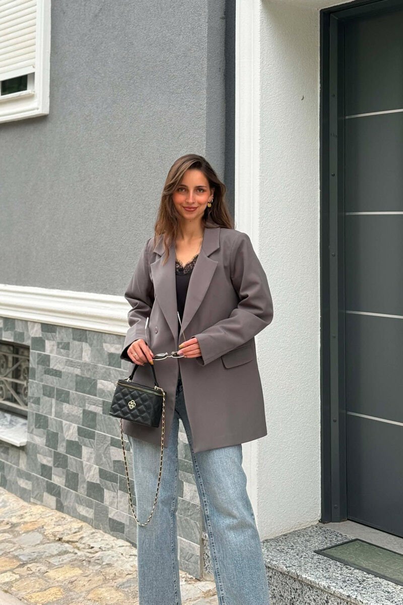 ONE COLOR TWO BUTTONS CLASSIC WOMAN JACKET GREY/GRI - 3