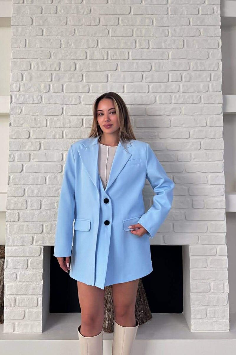 ONE COLOR TWO BUTTONS CLASSIC WOMAN JACKET LIGHTBLUE/BZ - 1