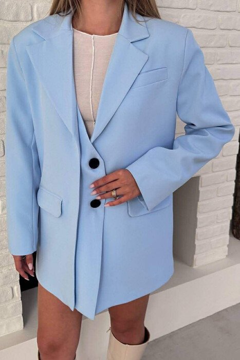 ONE COLOR TWO BUTTONS CLASSIC WOMAN JACKET LIGHTBLUE/BZ - 2