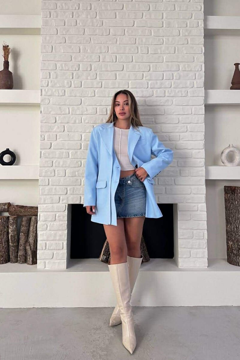 ONE COLOR TWO BUTTONS CLASSIC WOMAN JACKET LIGHTBLUE/BZ - 8