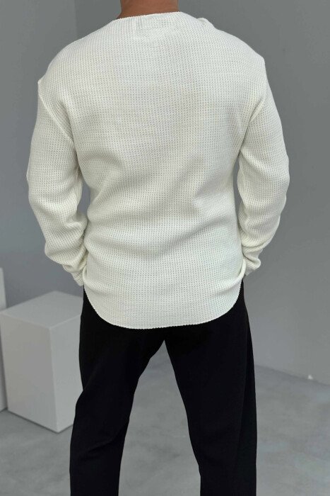 ONE COLOR TWO BUTTONS WOMEN SWEATSHIRT CREAM/KREM - 3