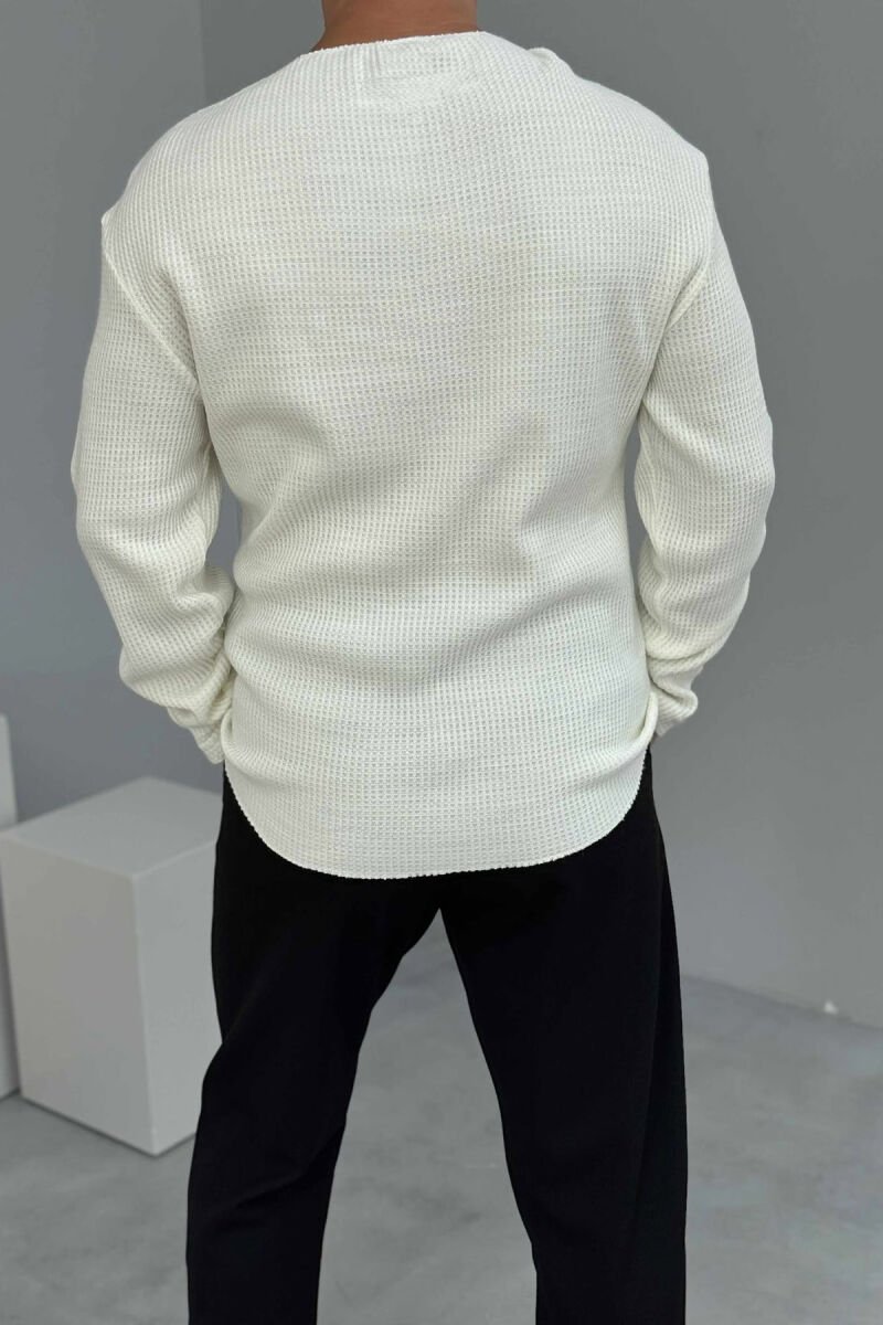 ONE COLOR TWO BUTTONS WOMEN SWEATSHIRT CREAM/KREM - 3