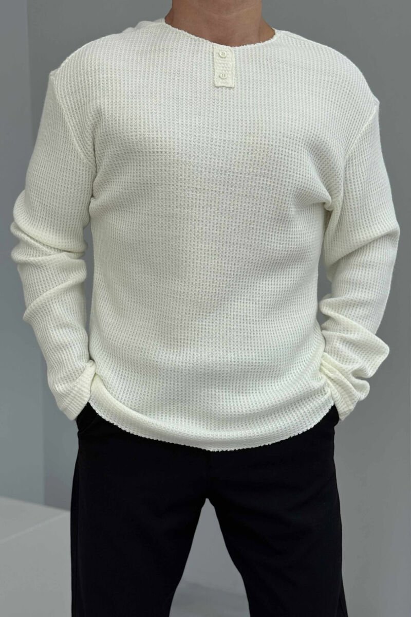 ONE COLOR TWO BUTTONS WOMEN SWEATSHIRT CREAM/KREM - 2