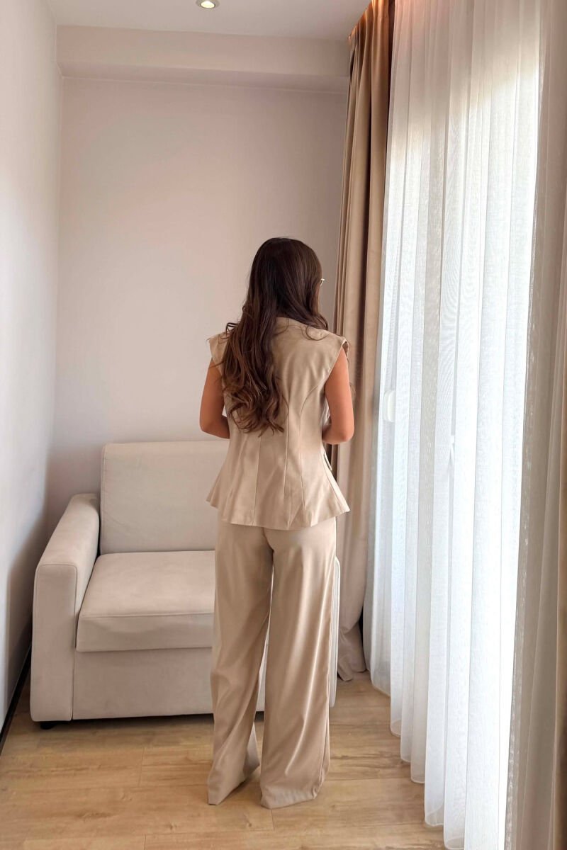 ONE COLOR TWO BUTTONS VEST + TROUSERS WOMAN SET BEIGE/BEZHE - 3