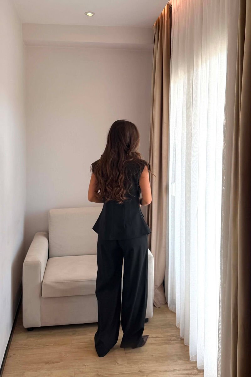 ONE COLOR TWO BUTTONS VEST + TROUSERS WOMAN SET BLACK/ E ZEZE - 2