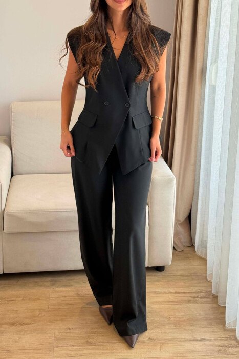 ONE COLOR TWO BUTTONS VEST + TROUSERS WOMAN SET BLACK/ E ZEZE - 3