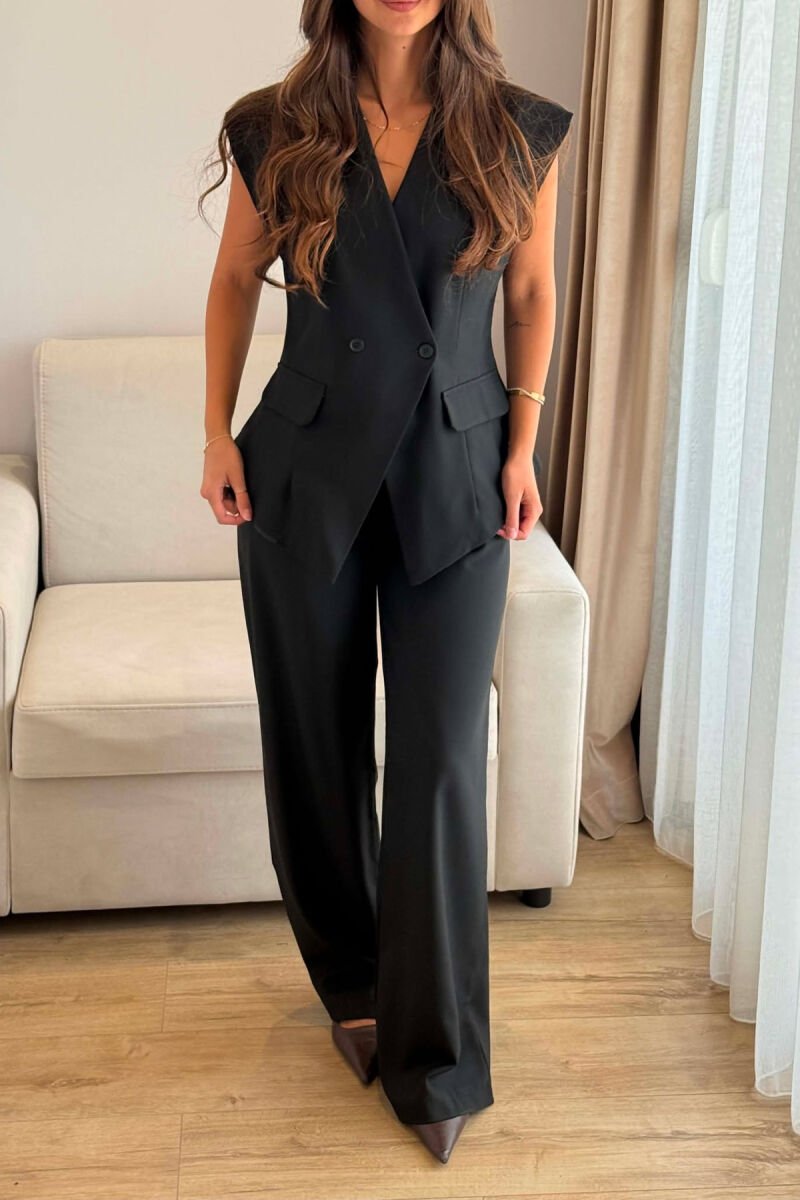 ONE COLOR TWO BUTTONS VEST + TROUSERS WOMAN SET BLACK/ E ZEZE - 3