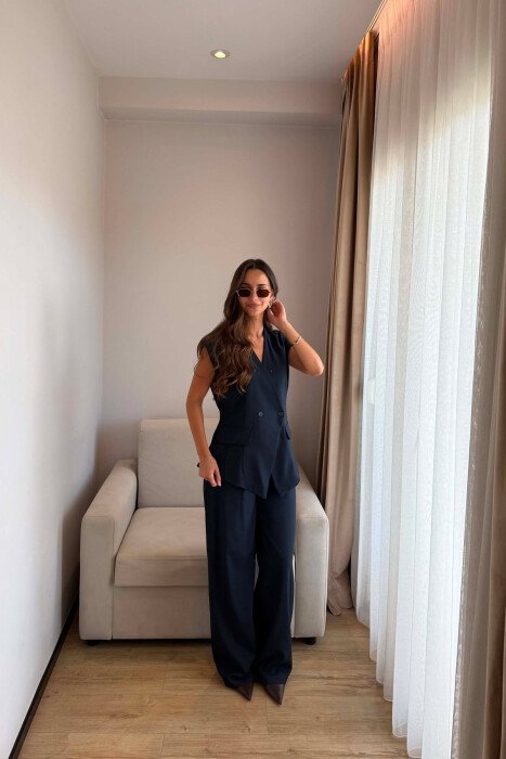 ONE COLOR TWO BUTTONS VEST + TROUSERS WOMAN SET BLUE/BLU 