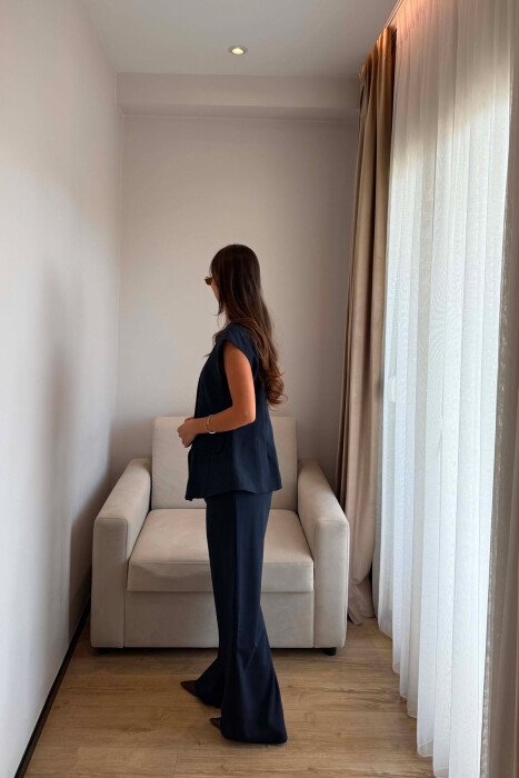 ONE COLOR TWO BUTTONS VEST + TROUSERS WOMAN SET BLUE/BLU - 2