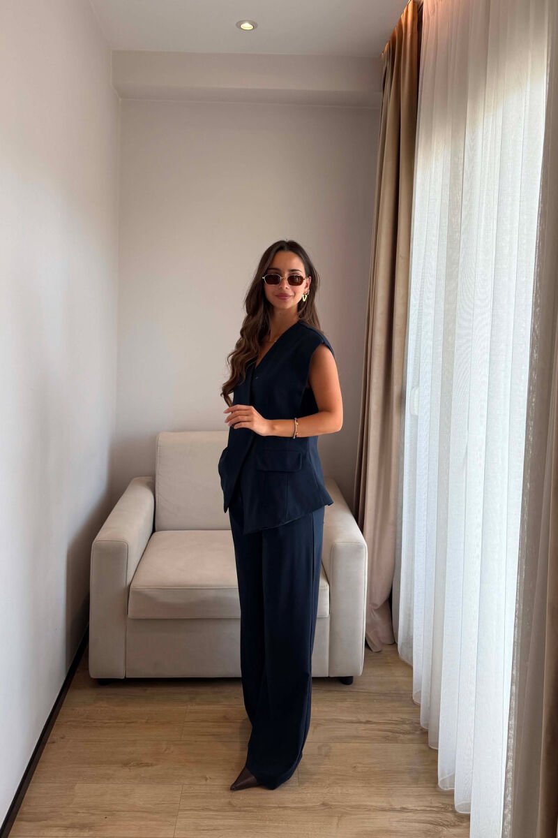 ONE COLOR TWO BUTTONS VEST + TROUSERS WOMAN SET BLUE/BLU - 5