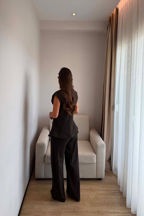 ONE COLOR TWO BUTTONS VEST + TROUSERS WOMAN SET BROWN/KAFE - 4