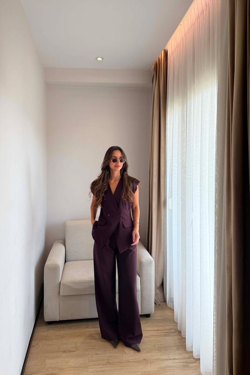 ONE COLOR TWO BUTTONS VEST + TROUSERS WOMAN SET BURGUNDY/VISHNJE - 1