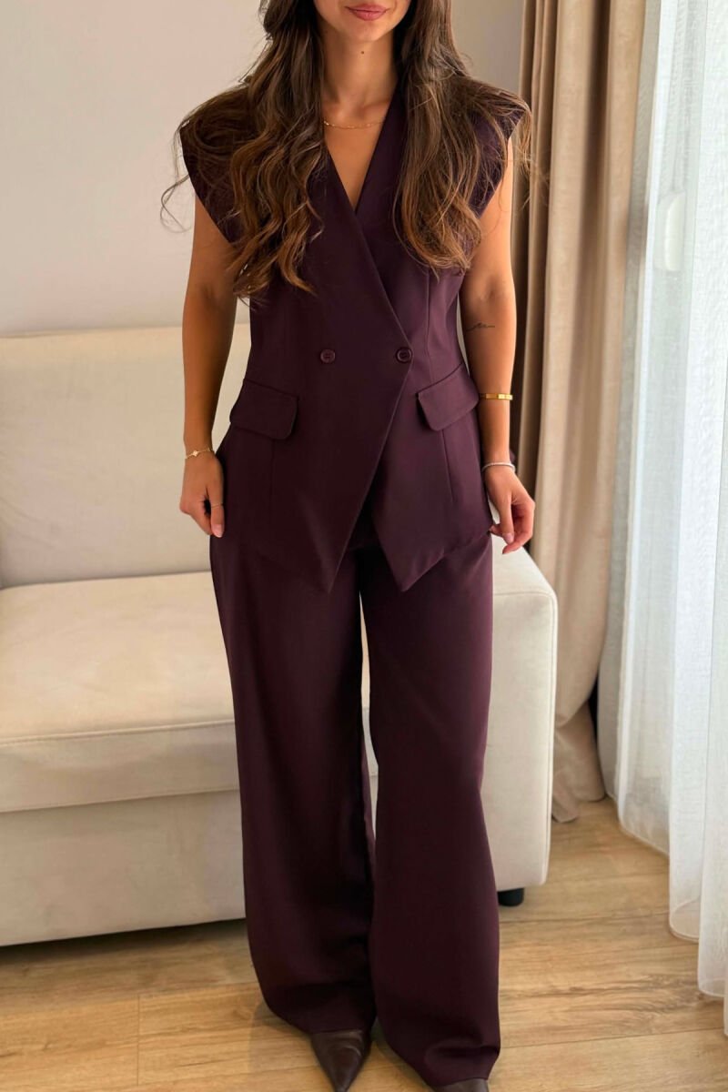 ONE COLOR TWO BUTTONS VEST + TROUSERS WOMAN SET BURGUNDY/VISHNJE - 5