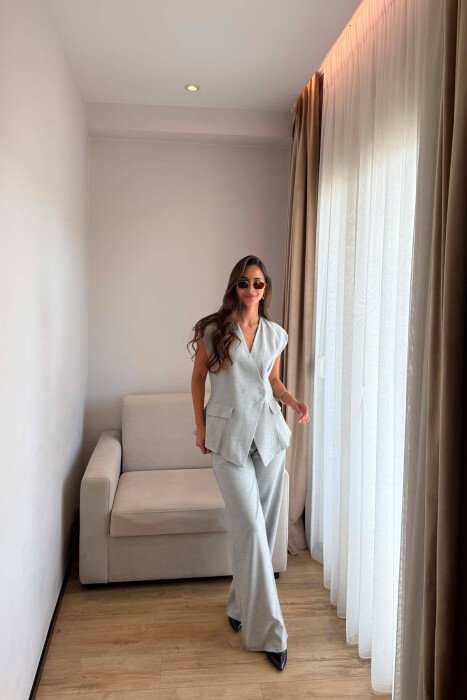 ONE COLOR TWO BUTTONS VEST + TROUSERS WOMAN SET LIGHT GREY/GZ 