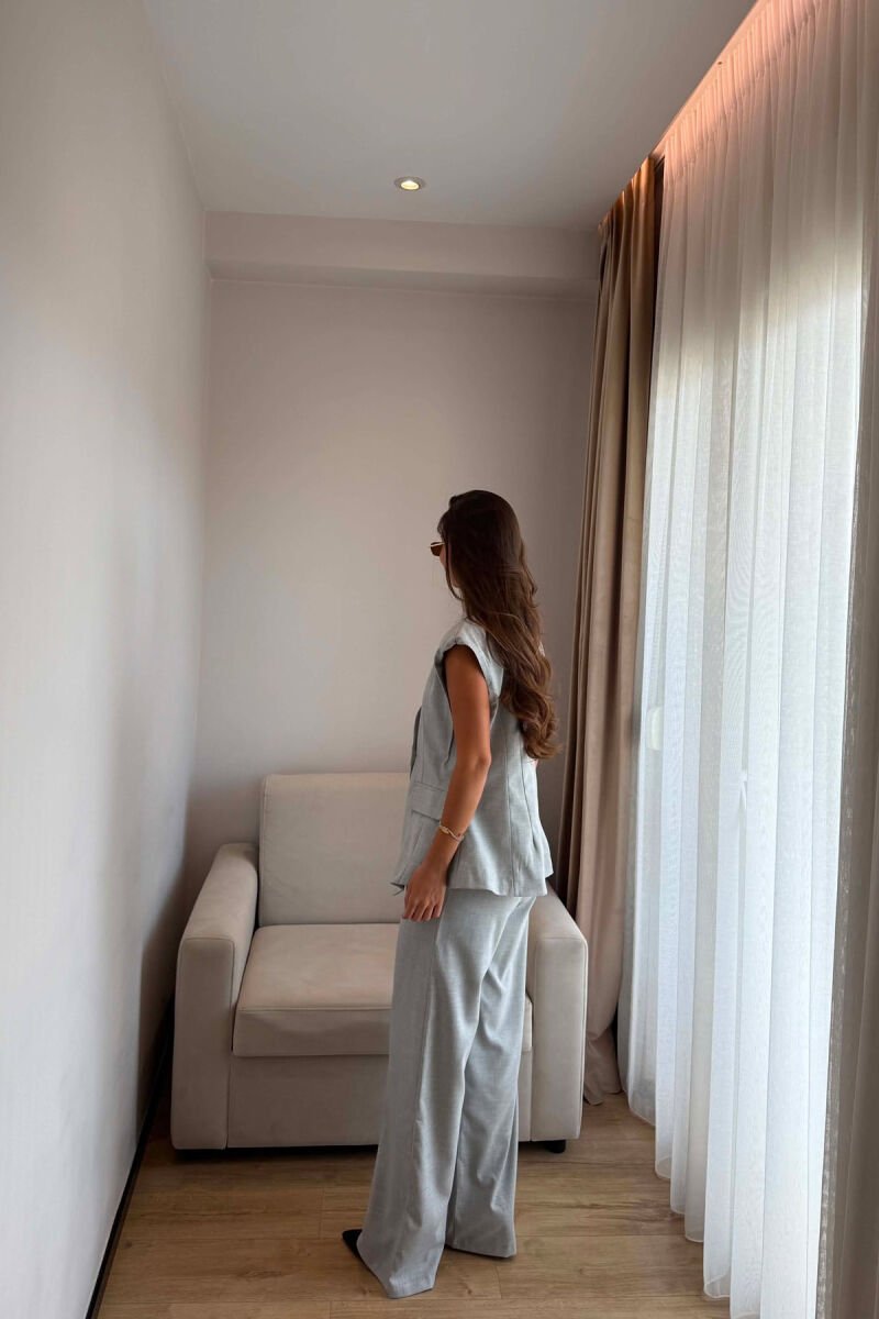 ONE COLOR TWO BUTTONS VEST + TROUSERS WOMAN SET LIGHT GREY/GZ - 3