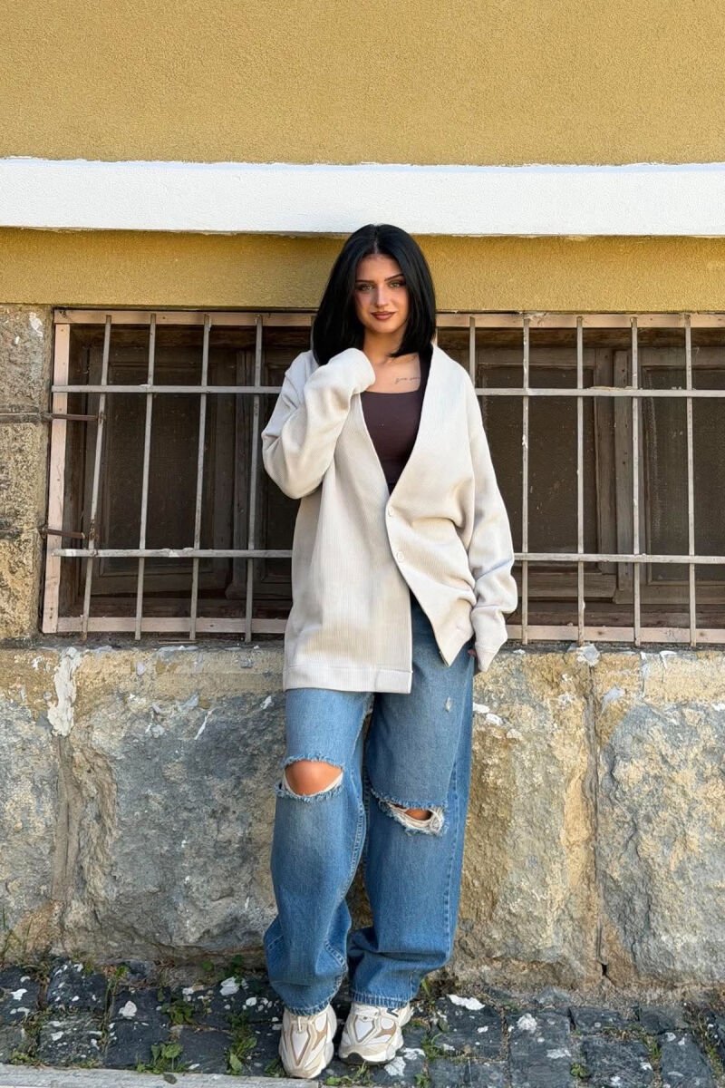 ONE COLOR TWO BUTTONS WOMAN CARDIGAN BEIGE/BEZHE - 1