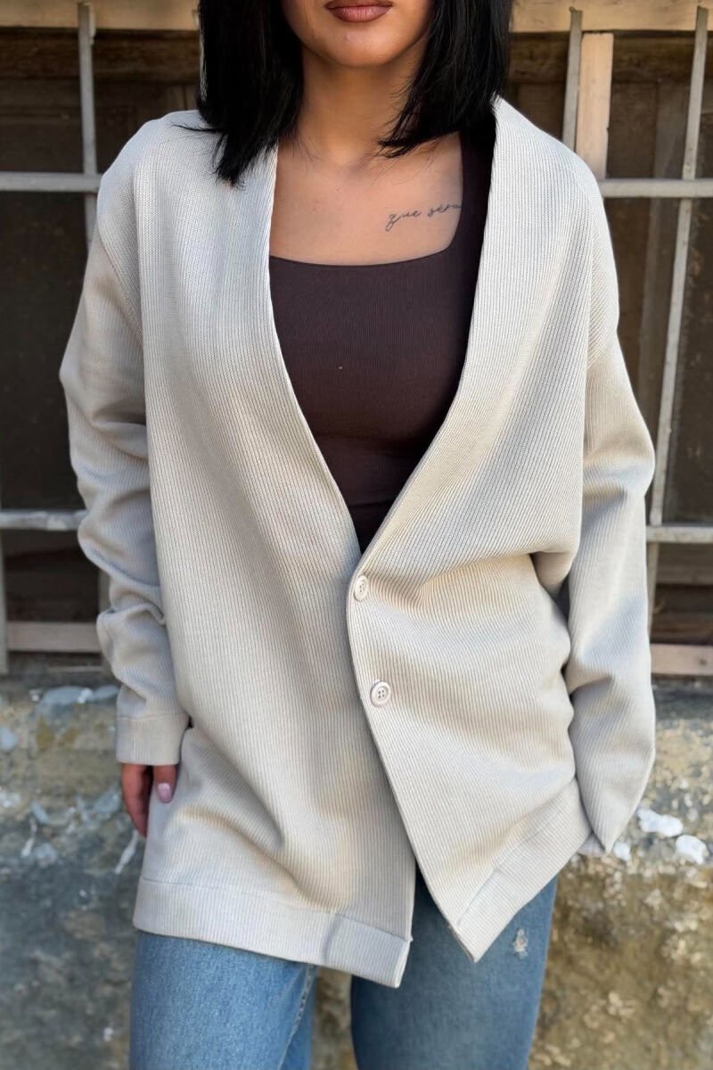 ONE COLOR TWO BUTTONS WOMAN CARDIGAN BEIGE/BEZHE - 4