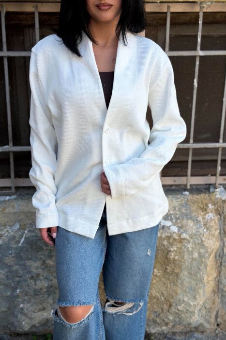 ONE COLOR TWO BUTTONS WOMAN CARDIGAN WHITE-E BARDHE - 4
