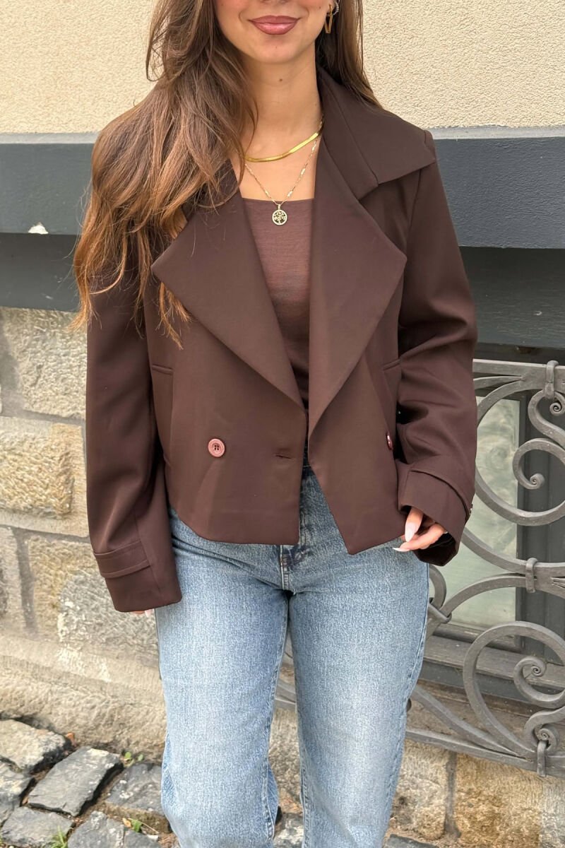 ONE COLOR TWO BUTTONS WOMAN JACKET BROWN/KAFE - 3