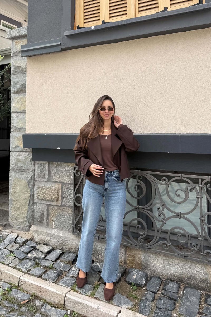 ONE COLOR TWO BUTTONS WOMAN JACKET BROWN/KAFE - 5